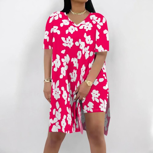 1 Piece Custom Casual Digital Printing V Neck Split Short Set