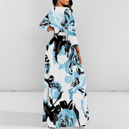 1 Piece Custom Casual Print O Neck Long Sleeve Maxi Dress
