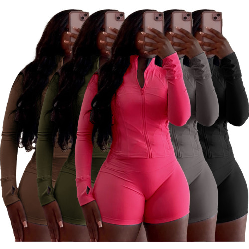 Sportswear Casual Tight Long Sleeve Shorts Two-piece Set