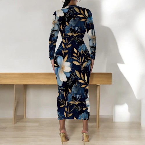 1 Piece Custom Casual Digital Printing Long Sleeve Mid Dress