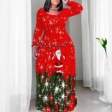 1 Piece Custom Casual Digital Printing Plus Size Christmas Maxi Dress