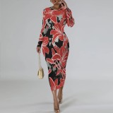 1 Piece Custom Casual Digital Printing Long Sleeve Mid Dress