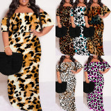 1 Piece Custom Casual Digital Printing Leopard Off Shoulder Maxi Dresses