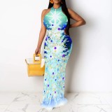 1 Piece Custom Casual Digital Printing Sleeveless Christmas Maxi Dress