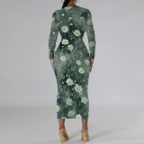 1 Piece Custom Casual Digital Printing Long Sleeve Mid Dress