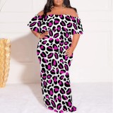 1 Piece Custom Casual Digital Printing Leopard Off Shoulder Maxi Dresses