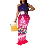 1 Piece Custom Casual Digital Printing Sleeveless Christmas Maxi Dress