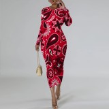 1 Piece Custom Casual Digital Printing Long Sleeve Mid Dress