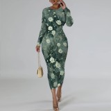 1 Piece Custom Casual Digital Printing Long Sleeve Mid Dress