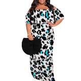 1 Piece Custom Casual Digital Printing Leopard Off Shoulder Maxi Dresses