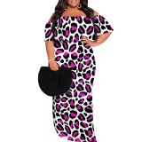 1 Piece Custom Casual Digital Printing Leopard Off Shoulder Maxi Dresses