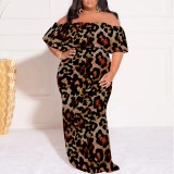 1 Piece Custom Casual Digital Printing Leopard Off Shoulder Maxi Dresses