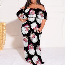 1 Piece Custom Casual Digital Printing Off Shoulder Christmas Maxi Dresses