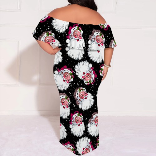 1 Piece Custom Casual Digital Printing Off Shoulder Christmas Maxi Dresses