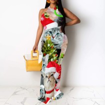 1 Piece Custom Casual Digital Printing Sleeveless Christmas Maxi Dress