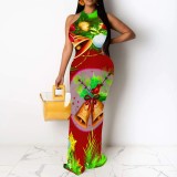 1 Piece Custom Casual Digital Printing Sleeveless Christmas Maxi Dress