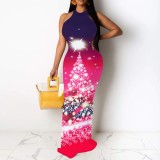 1 Piece Custom Casual Digital Printing Sleeveless Christmas Maxi Dress
