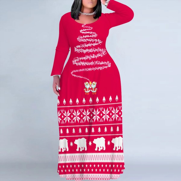 1 Piece Custom Casual Digital Printing Plus Size Christmas Maxi Dress