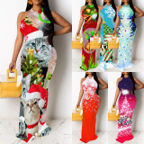 1 Piece Custom Casual Digital Printing Sleeveless Christmas Maxi Dress