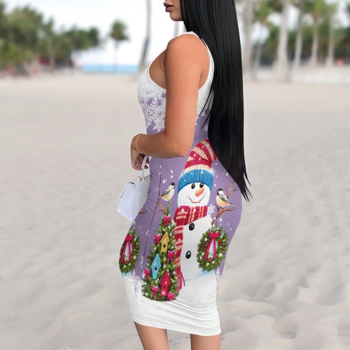 1 Piece Custom Casual Digital Printing Christmas Midi Dress