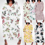 1 Piece Custom Casual Print V Neck Long Sleeve Plus Size Maxi Dress