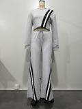 Women's Casual Sportswear Stitching Straight Wide-leg Trousers Set