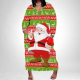 1 Piece Custom Casual Print V Neck Long Sleeve Christmas Plus Size Maxi Dress
