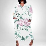 1 Piece Custom Casual Print V Neck Long Sleeve Plus Size Maxi Dress