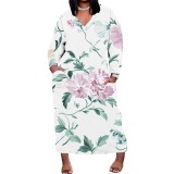 1 Piece Custom Casual Print V Neck Long Sleeve Plus Size Maxi Dress