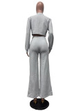 Women's Casual Sportswear Stitching Straight Wide-leg Trousers Set