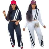Women's Casual Sportswear Stitching Straight Wide-leg Trousers Set
