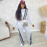 Women's Casual Sportswear Stitching Straight Wide-leg Trousers Set