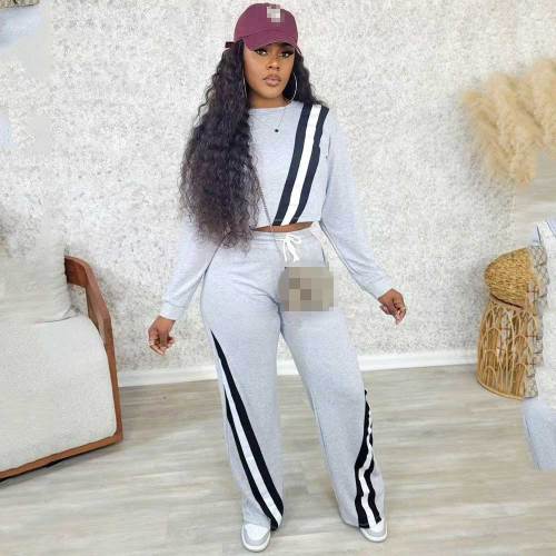 Women's Casual Sportswear Stitching Straight Wide-leg Trousers Set