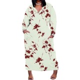 1 Piece Custom Casual Print V Neck Long Sleeve Plus Size Maxi Dress