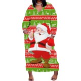 1 Piece Custom Casual Print V Neck Long Sleeve Christmas Plus Size Maxi Dress