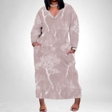 1 Piece Custom Casual Print V Neck Long Sleeve Plus Size Maxi Dress