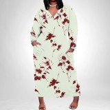 1 Piece Custom Casual Print V Neck Long Sleeve Plus Size Maxi Dress