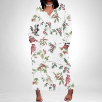 1 Piece Custom Casual Print V Neck Long Sleeve Plus Size Maxi Dress