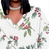 1 Piece Custom Casual Print V Neck Long Sleeve Plus Size Maxi Dress