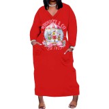 1 Piece Custom Casual Print V Neck Long Sleeve Christmas Plus Size Maxi Dress
