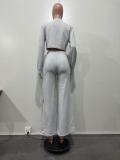 Women's Casual Sportswear Stitching Straight Wide-leg Trousers Set