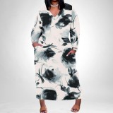 1 Piece Custom Casual Print V Neck Long Sleeve Plus Size Maxi Dress