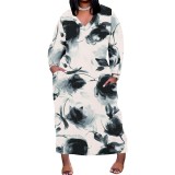 1 Piece Custom Casual Print V Neck Long Sleeve Plus Size Maxi Dress