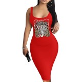 1 Piece Custom Casual Print U Neck Sleeveless Christmas Midi Dresses