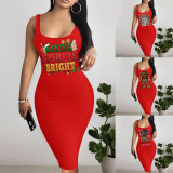 1 Piece Custom Casual Print U Neck Sleeveless Christmas Midi Dresses