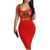1 Piece Custom Casual Print U Neck Sleeveless Christmas Midi Dresses
