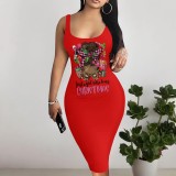 1 Piece Custom Casual Print U Neck Sleeveless Christmas Midi Dresses