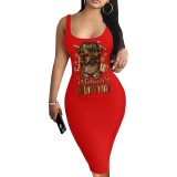 1 Piece Custom Casual Print U Neck Sleeveless Christmas Midi Dresses
