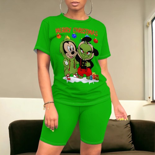 1 Piece Custom Casual Print Short Sleeve Christmas Short Set