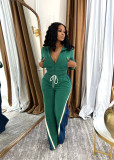 Casual 2 Piece Outfits Sweatsuit Pocket High Neck Patchwork Pants Set
